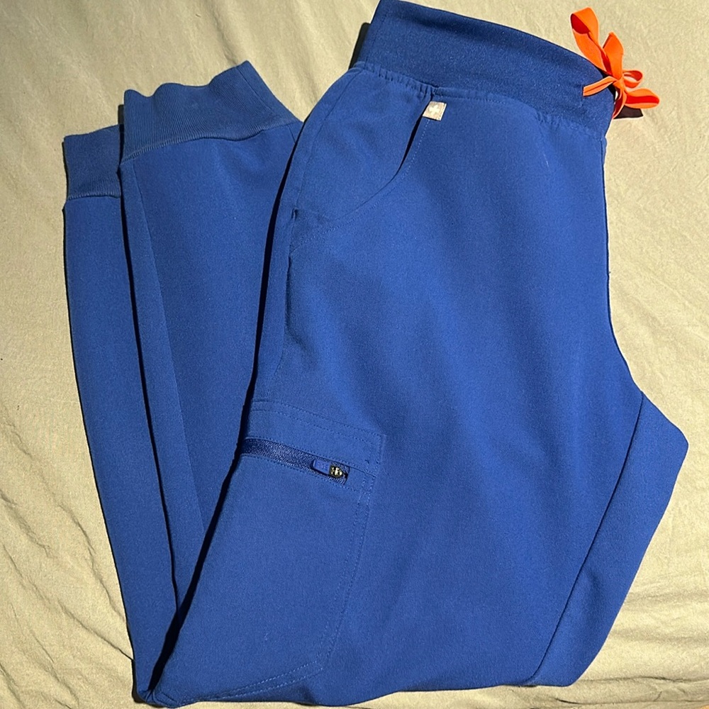 Figs Royal Blue Joggers with Bright Orange Tie